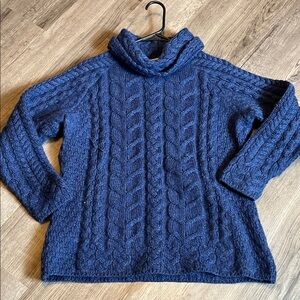 Elegant Navy Cable Knit Turtleneck Sweater
